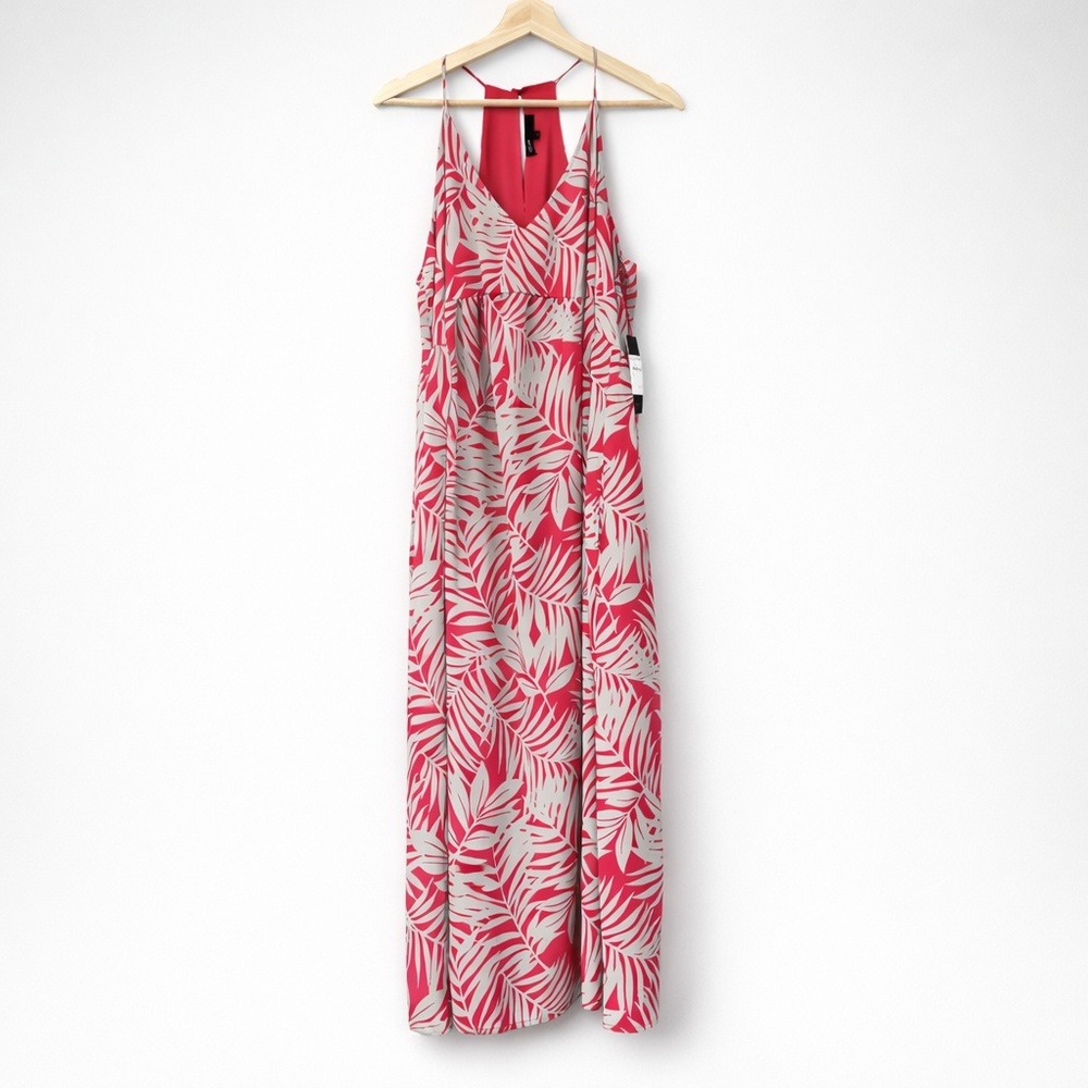Gibson‎ Gray Pink Tropical Leaf Maxi Dress NWT Summer Boho Resortwear Size M